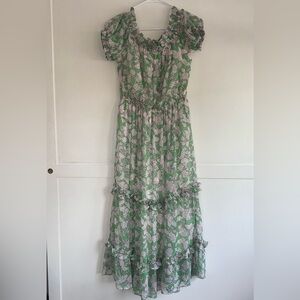 AVEC LES FILLES Off The Shoulder Floral Midi Dress Size 4 Boho Ruffle Romantic